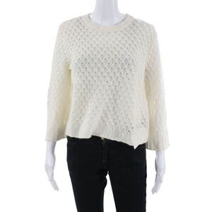 Designer Unisex 100% Cashmere Argyle Pullover Crew Neck 3/4 Sleeve White Size S